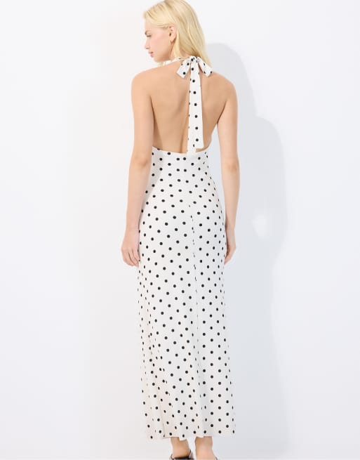 Stradivarius – Rückenfreies Midikleid in Ecru mit Neckholder, 3 von 7