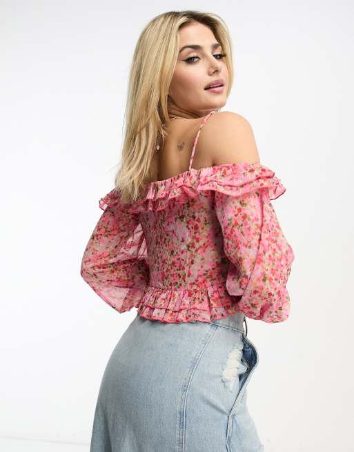 Floral off best sale the shoulder top