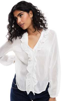 ruffle detail blouse in white