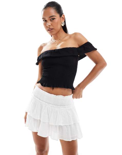Stradivarius ruffle mini skirt in white - view 1
