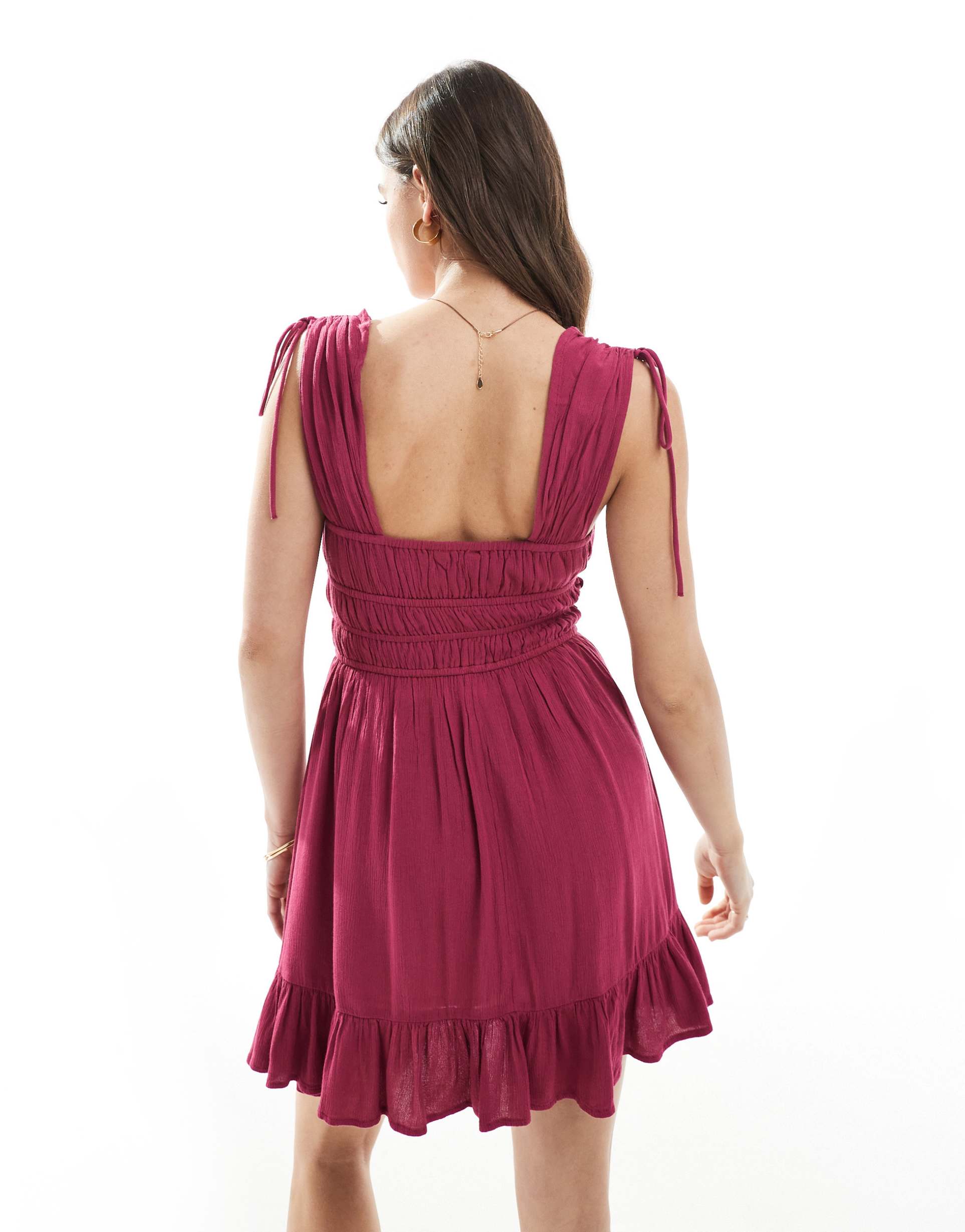 stradivarius ruffle swing dress in cherry