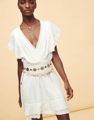 Stradivarius ruffled mini dress in ecru - view 1