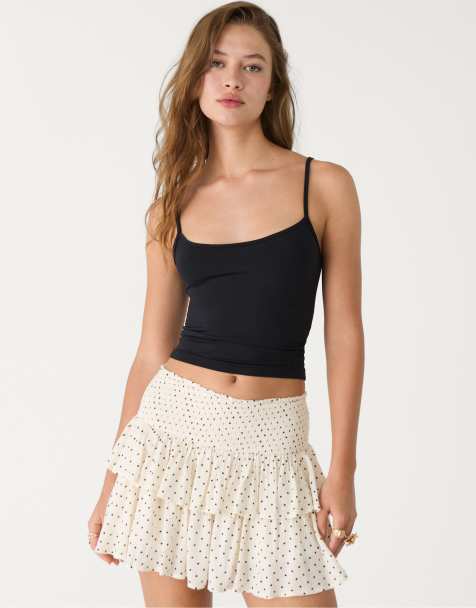 Stradivarius ruffled mini skort in light grey