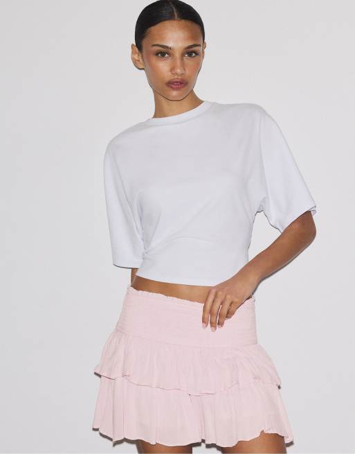 Stradivarius Ruffled mini skort in pastel pink, 2 of 4