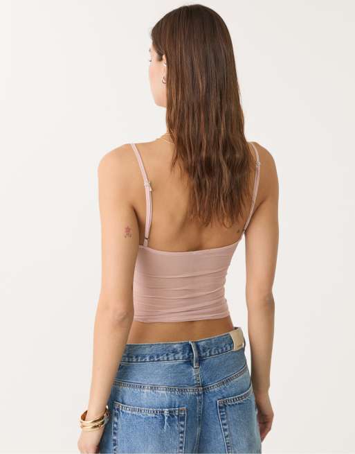 Stradivarius ruffled tulle top in pastel pink, 4 of 4