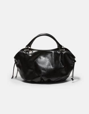 Stradivarius - Runde Shopper-Tasche in Schwarz mit Metalldetails