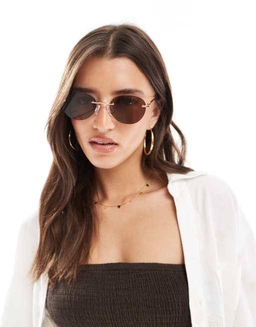 Stradivarius – Runde Sonnenbrille in Braun