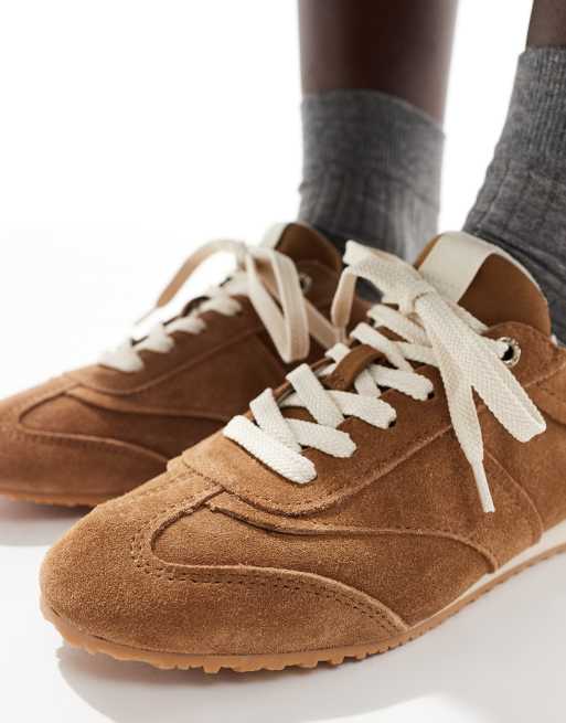 Stradivarius running sneakers in soft brown leather, 3 of 5