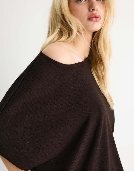 Stradivarius – Rustic – Brun t-shirt i capestil, 4 av 4
