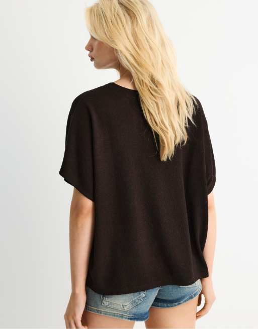 Stradivarius Rustic cape t-shirt in brown, 3 of 4