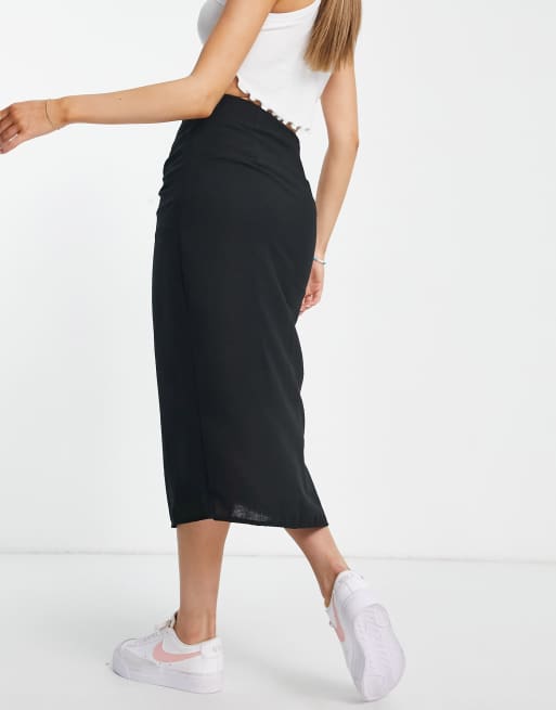 Stradivarius – Rustic – Czarna spódnica midi z ozdobnym pierścieniem , 2 z 4