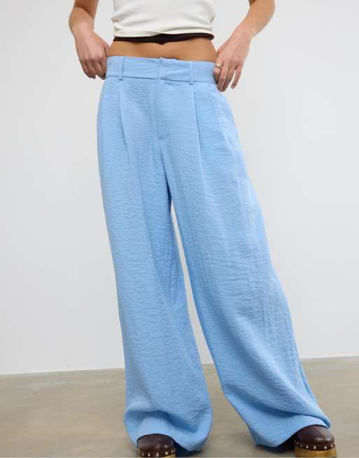 Stradivarius – Rustic – Hose in Blau mit weitem Bein und verstellbaren Knöpfen, 2 von 4