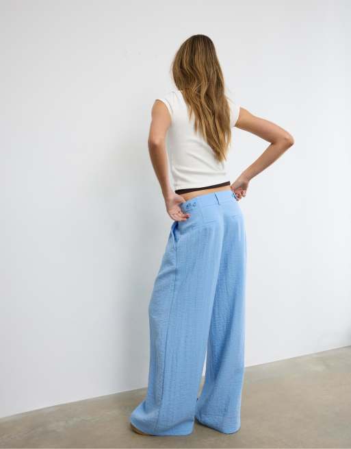 Stradivarius – Rustic – Hose in Blau mit weitem Bein und verstellbaren Knöpfen, 3 von 4