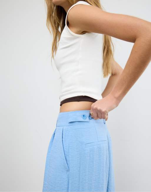 Stradivarius – Rustic – Hose in Blau mit weitem Bein und verstellbaren Knöpfen, 4 von 4