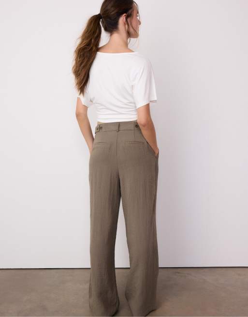 Stradivarius – Rustic – Hose in Braun mit weitem Bein und verstellbaren Knöpfen, 2 von 4