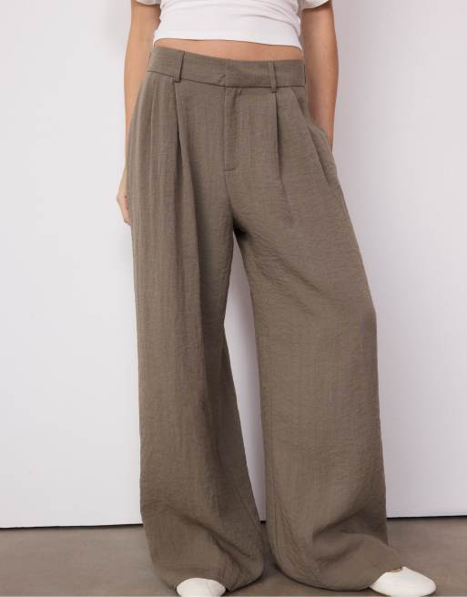 Stradivarius – Rustic – Hose in Braun mit weitem Bein und verstellbaren Knöpfen, 3 von 4