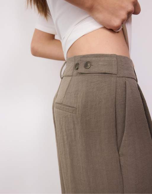 Stradivarius – Rustic – Hose in Braun mit weitem Bein und verstellbaren Knöpfen, 4 von 4