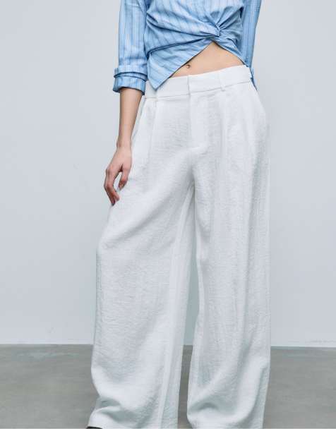 Stradivarius – Rustic – Hose in Ecru mit weitem Bein und verstellbaren Knöpfen - view 1