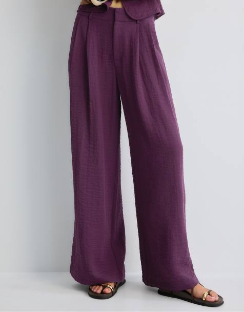 Stradivarius – Rustic – Hose in Lila mit weitem Bein - view 1