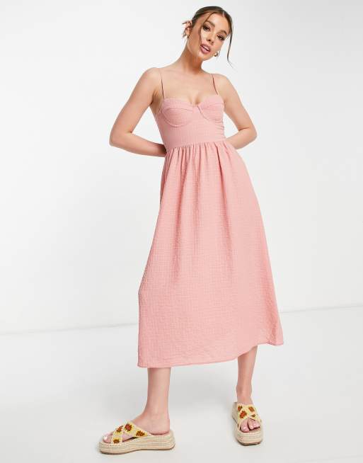 Stradivarius rustic linen dress in pink