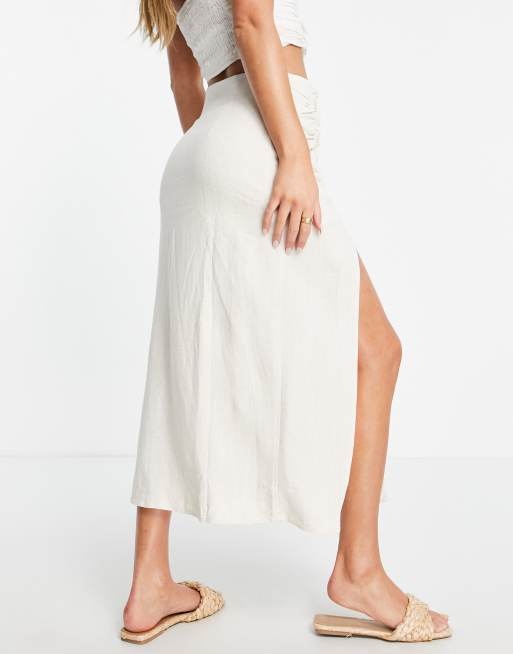 Stradivarius - Rustic - Midi rok met ringdetail in naturel , 3 van 4