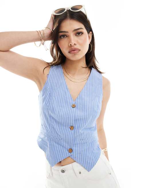 Stradivarius rustic pinstripe vest in blue