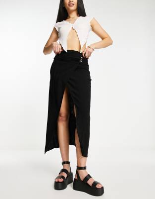 rustic twist midi skirt in black