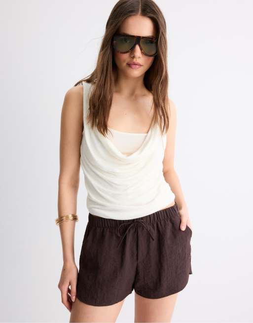 Stradivarius - Rustieke short in bruin, 4 van 4