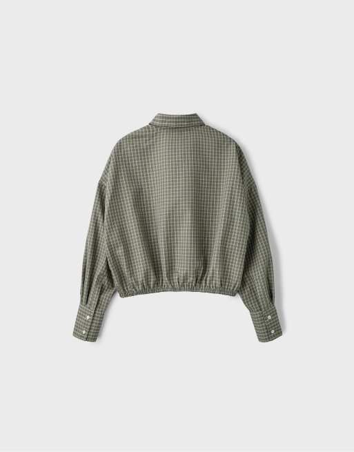 Stradivarius rutig ballongskjorta i khaki, 7 av 7