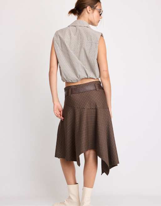 Stradivarius rutig kjol med skärp i beige, 3 av 7