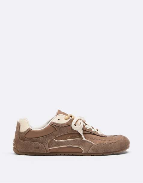 Stradivarius S009 leather detail barefoot trainers in brown - view 1