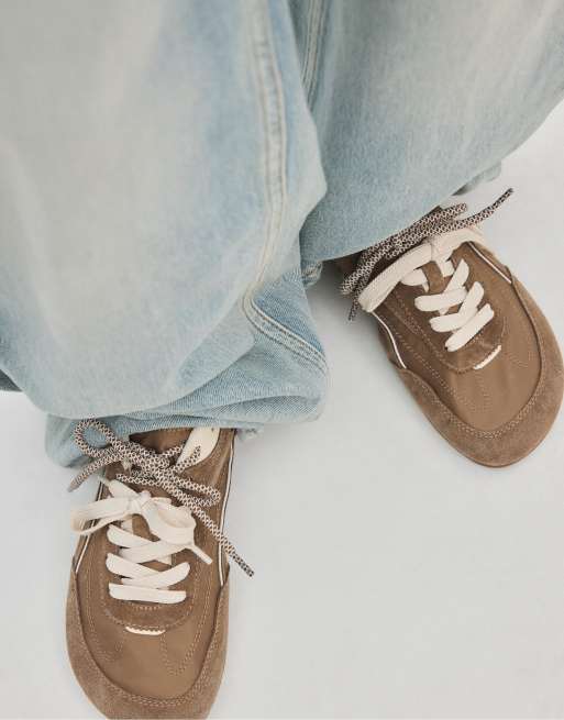 Stradivarius S009 sneakers met leren details in bruin, 4 van 7