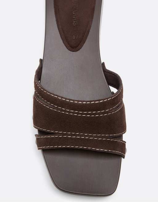 Stradivarius - Sabots plats en cuir - Marron, 4 de 4