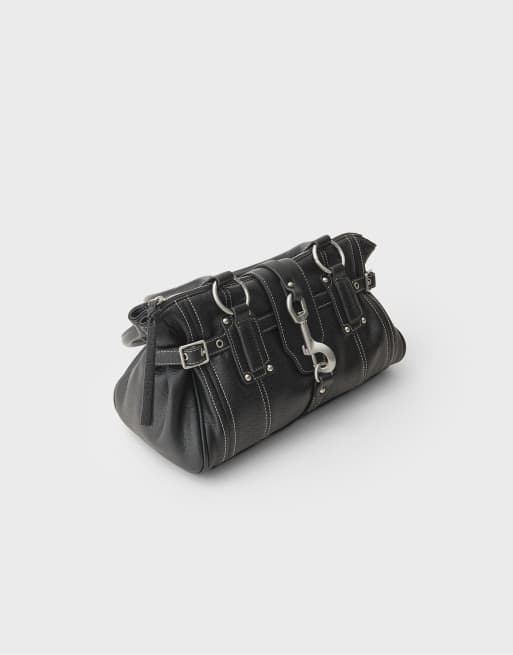 Stradivarius Sac à fermoir mousqueton noir, 3 de 5