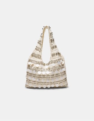 Stradivarius - Sac au crochet à sequins - Écru-Blanc