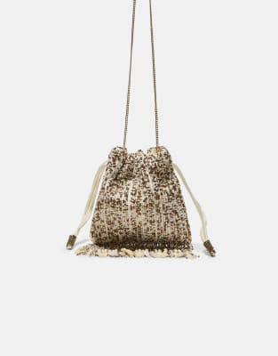 Stradivarius - Sac bandoulière à perles - Écru-Blanc