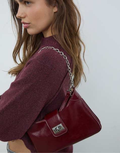 Stradivarius - Sac bandoulière avec fermoir en métal - Bordeaux - view 1