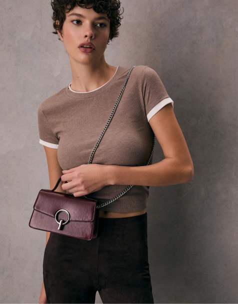 Stradivarius - Sac bandoulière avec fermoir rond - Bordeaux - view 1