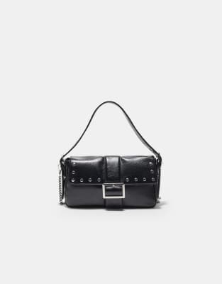 Stradivarius - Sac bandoulière clouté avec boucle - Noir