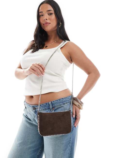 Stradivarius - Sac bandoulière clouté en imitation daim - Marron