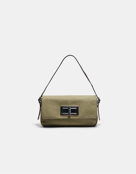 Stradivarius sac bandoulière compact avec fermoir métallique kaki - view 1