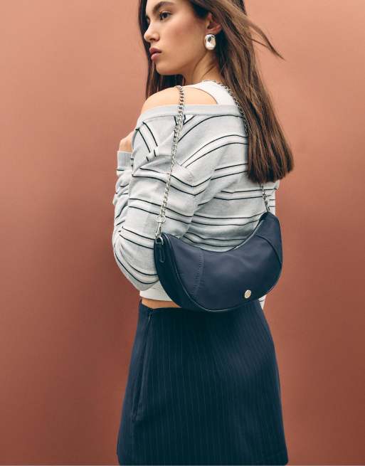 Stradivarius - Sac bandoulière croissant de lune en nylon - Bleu marine, 3 de 4
