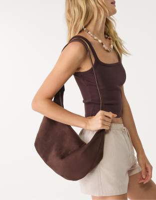 Stradivarius - Sac bandoulière demi-lune avec boucle - Marron
