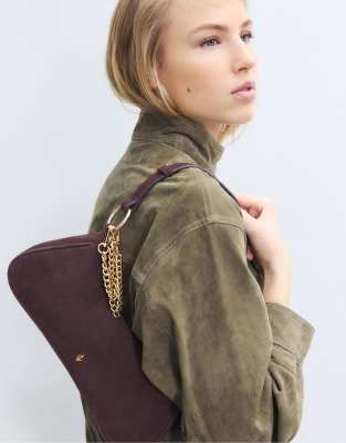 Stradivarius - Sac bandoulière demi-lune en cuir - Marron-Brown