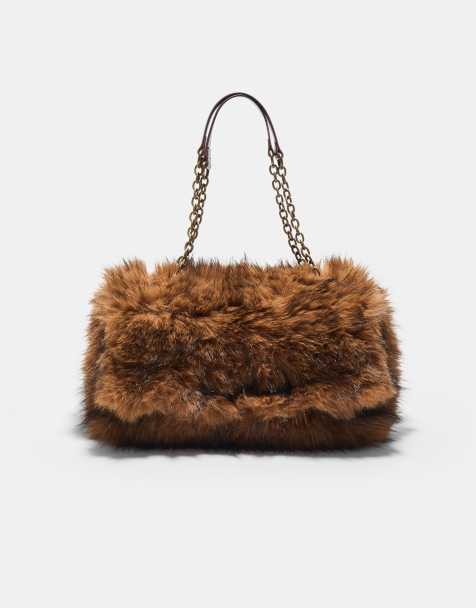 Stradivarius - Sac bandoulière rectangulaire en fausse fourrure - Marron - view 1