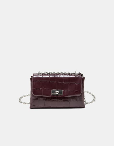 Stradivarius sac bandoulière rigide effet coco bordeaux - view 1