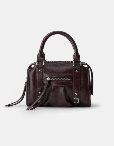 Stradivarius sac bowling zippé bandoulière bordeaux - view 1