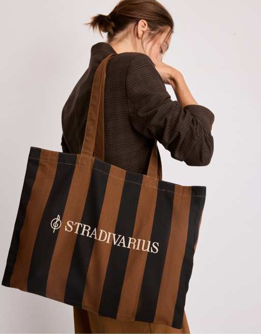 Stradivarius sac cabas à rayures marron, 2 de 4