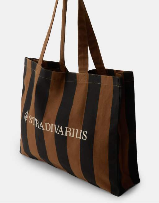 Stradivarius sac cabas à rayures marron, 4 de 4