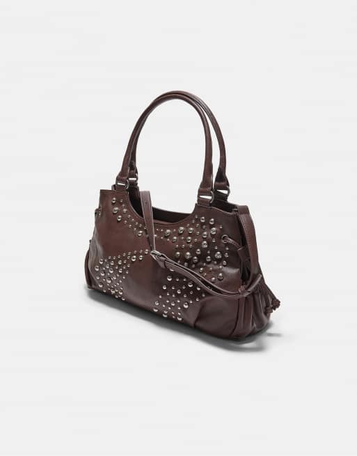 Stradivarius Sac city clouté marron, 4 de 4